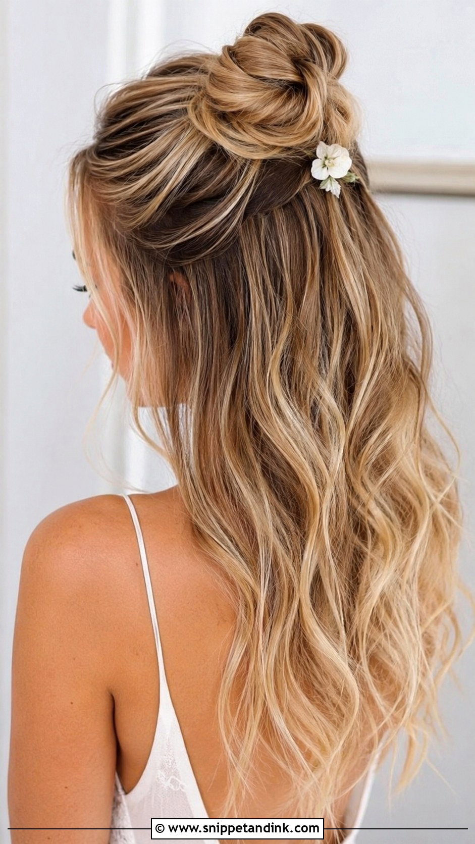 Half Up Top Knot With Waves - Snippet and Ink - 20 Fall Wedding Hair Ideas