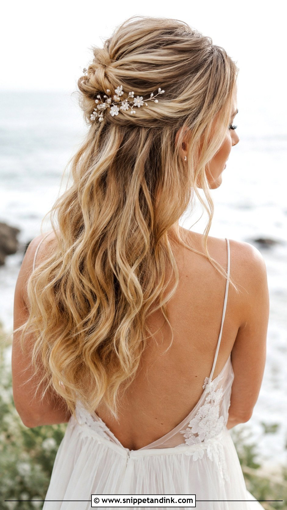 Half Up Top Knot for Beach Brides - Snippet and Ink - 25 Beach Bridal Hair Ideas
