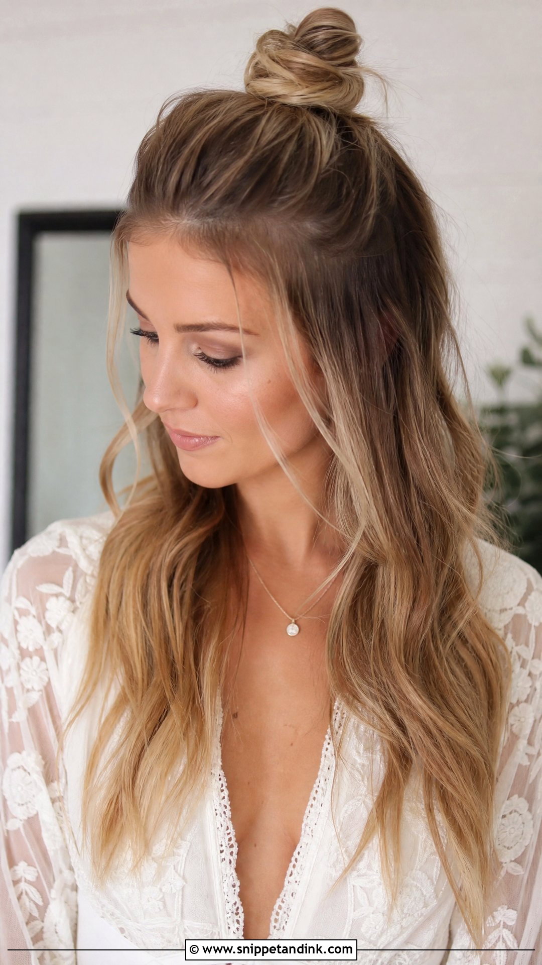 Half Up Top Knot for Long Hair - Snippet and Ink - 20 Bridal Hairstyle for Long Hair Ideas