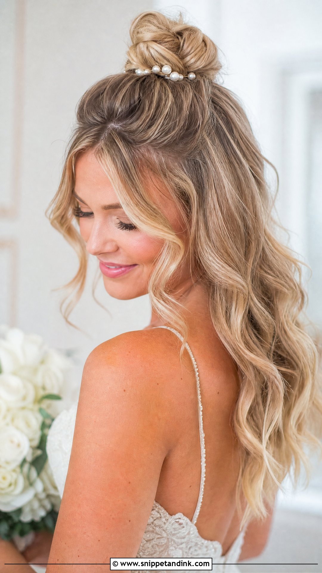 Half Up Top Knot for Medium Hair - Snippet and Ink - 20 Wedding Hair for Medium Hair Ideas