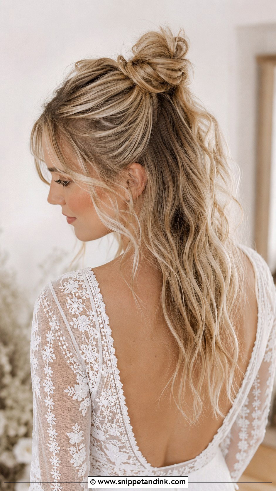 Half Up Top Knot - Snippet and Ink - 20 Bridal Hairstyles for Medium Length Hair