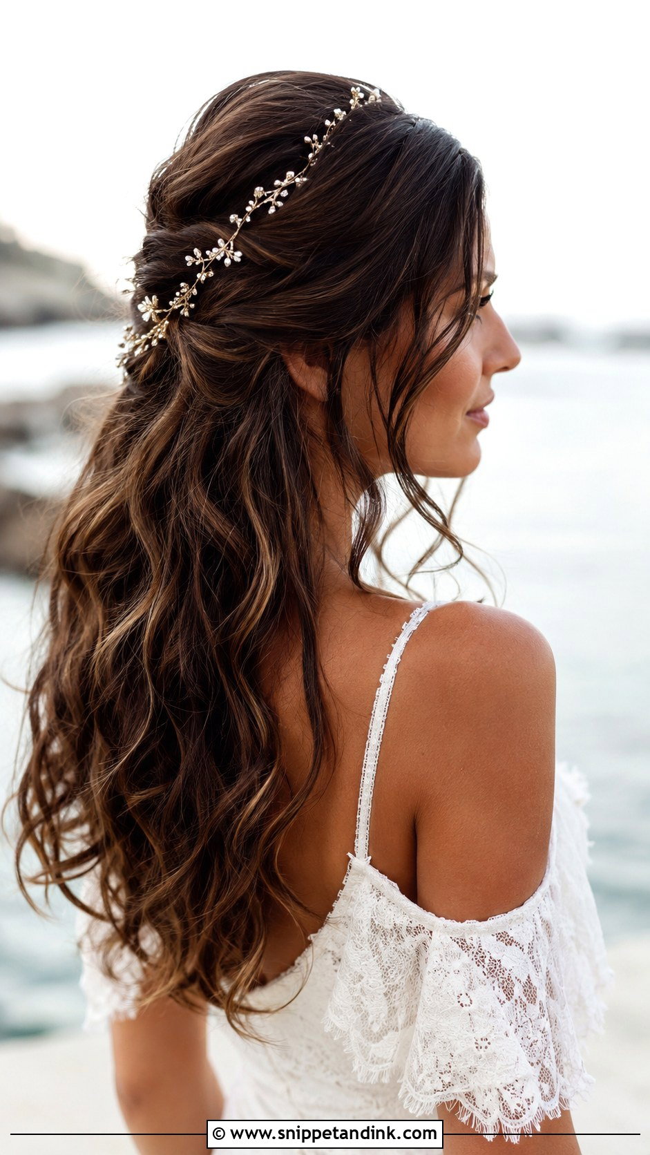 Half Up Tousled Texture for Brunette Brides - Snippet and Ink - 20 Brunette Half-Up Bridal Hair Ideas