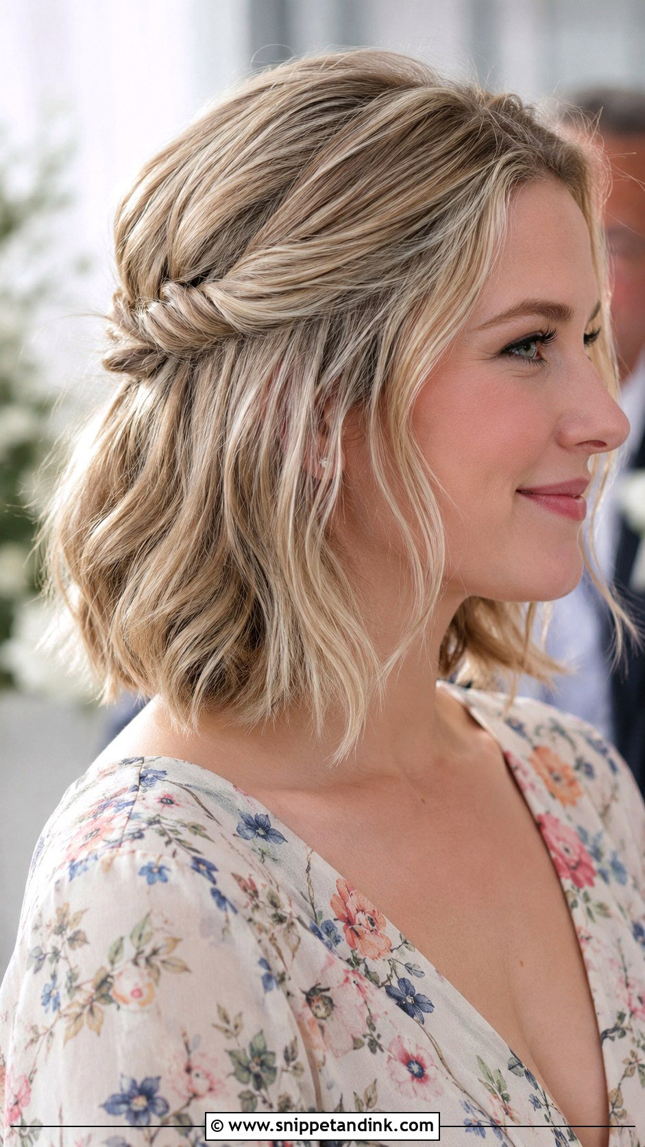 Half Up Twist For Short Hair - Snippet and Ink - 15 Wedding Guest Updo Short Hair Ideas