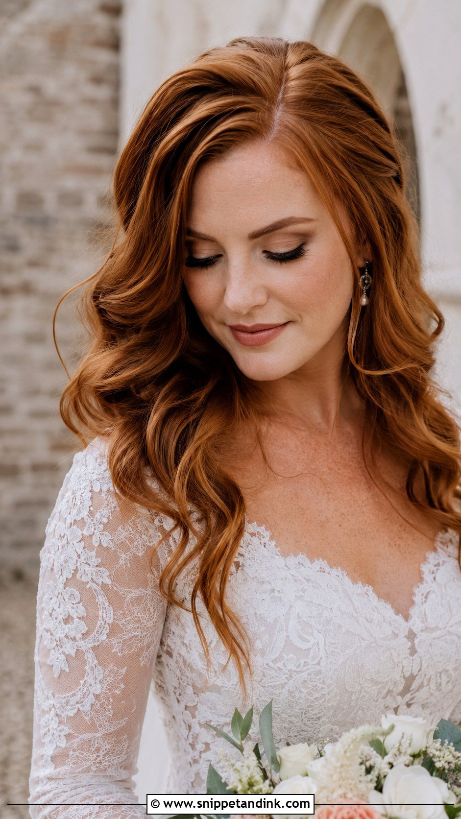 Half Up Twist With Cascading Curls - Snippet and Ink - 20 Red Hair Wedding Ideas