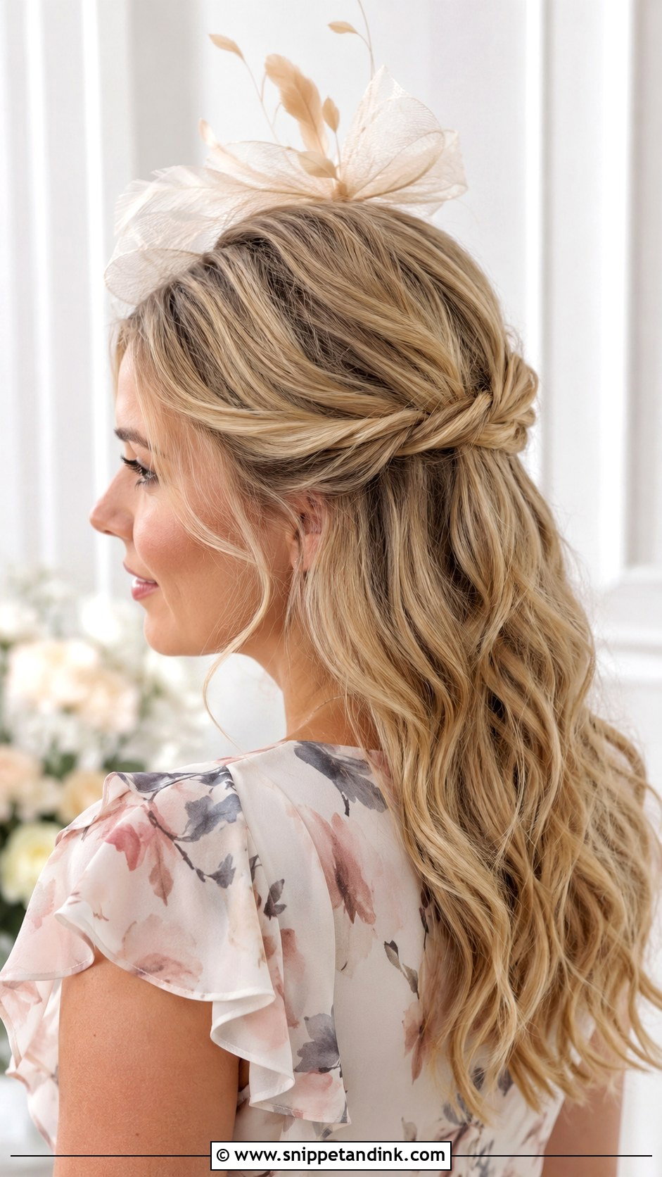 Half Up Twist With Delicate Fascinator - Snippet and Ink - 25 Facinators Wedding Hairstyles