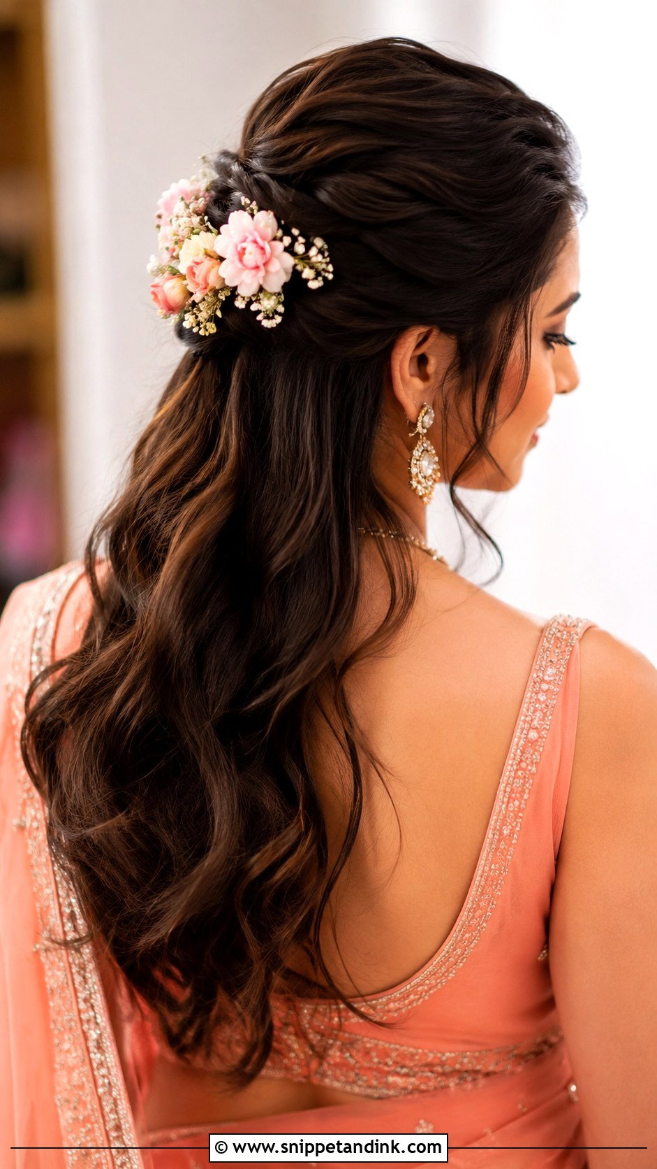 Half Up Twist With Flowers - Snippet and Ink - 25 Indian Wedding Hairstyle for Short Hair Ideas