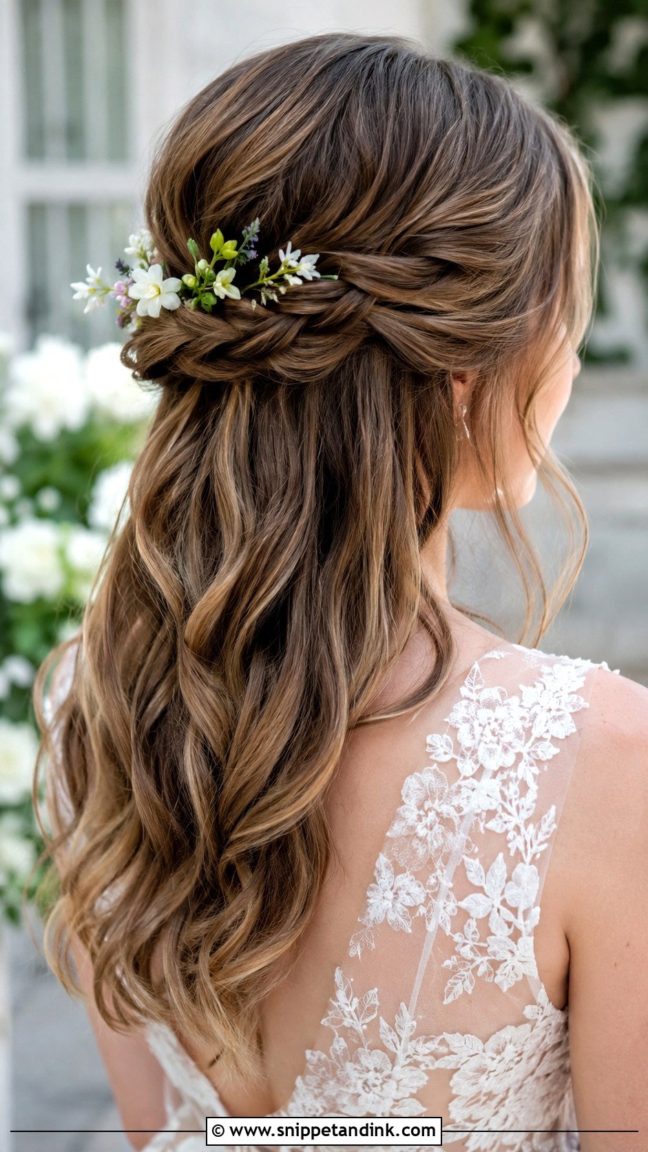 Half Up Twist With Flowers - Snippet and Ink - 25 Hair Styles for Short Hair Wedding