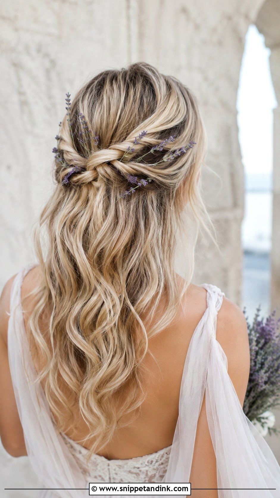 Half Up Twist With Lavender - Snippet and Ink - 25 Wedding Hair with Flowers