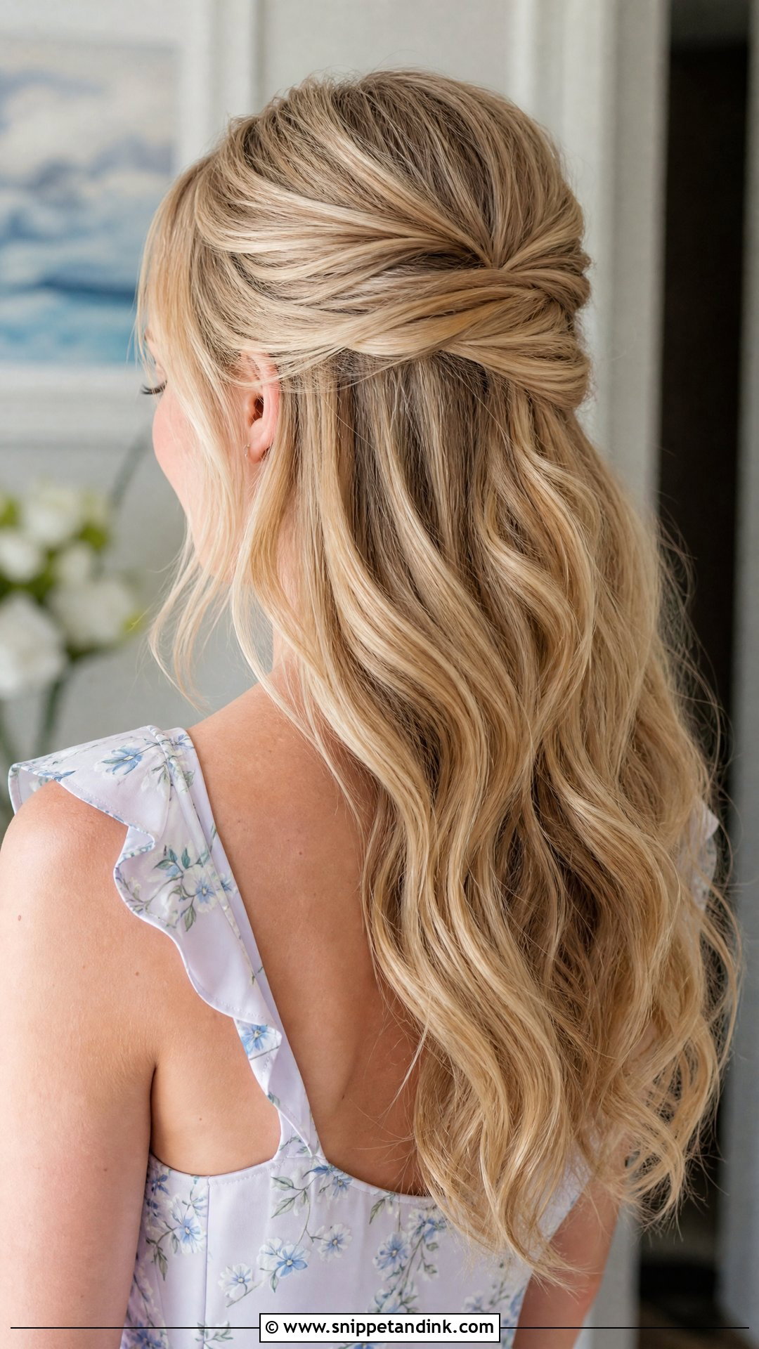 Half Up Twist With Loose Waves - Snippet and Ink - 20 Half-Up Hair Styles for Wedding Guest