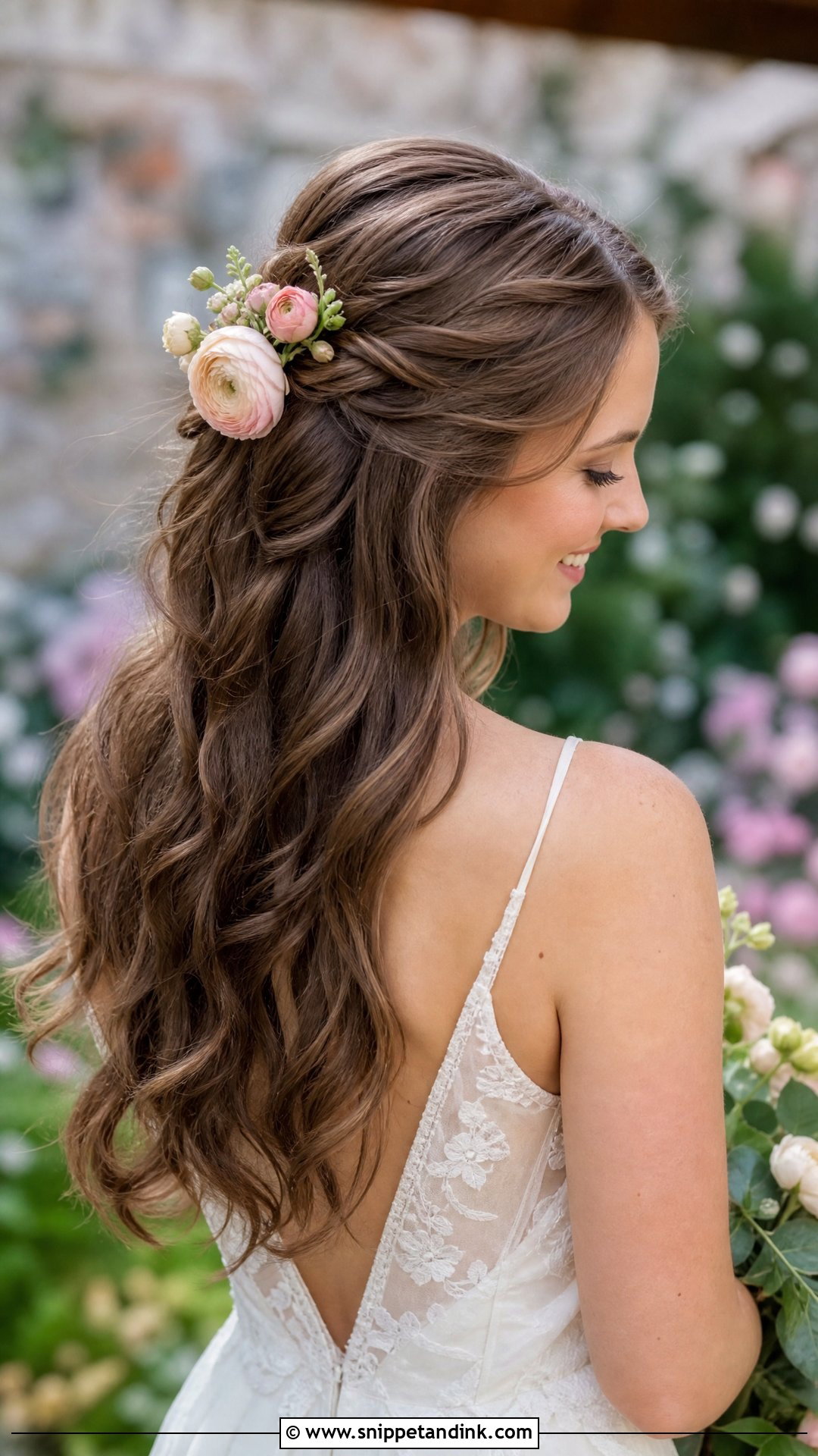 Half Up Twist With Spring Blooms - Snippet and Ink - 20 Wedding Hair Down with Flowers