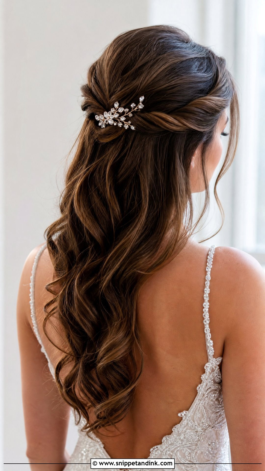 Half Up Twist with Hair Accessories - Snippet and Ink - 20 Wedding Hair Ideas for Long Hair
