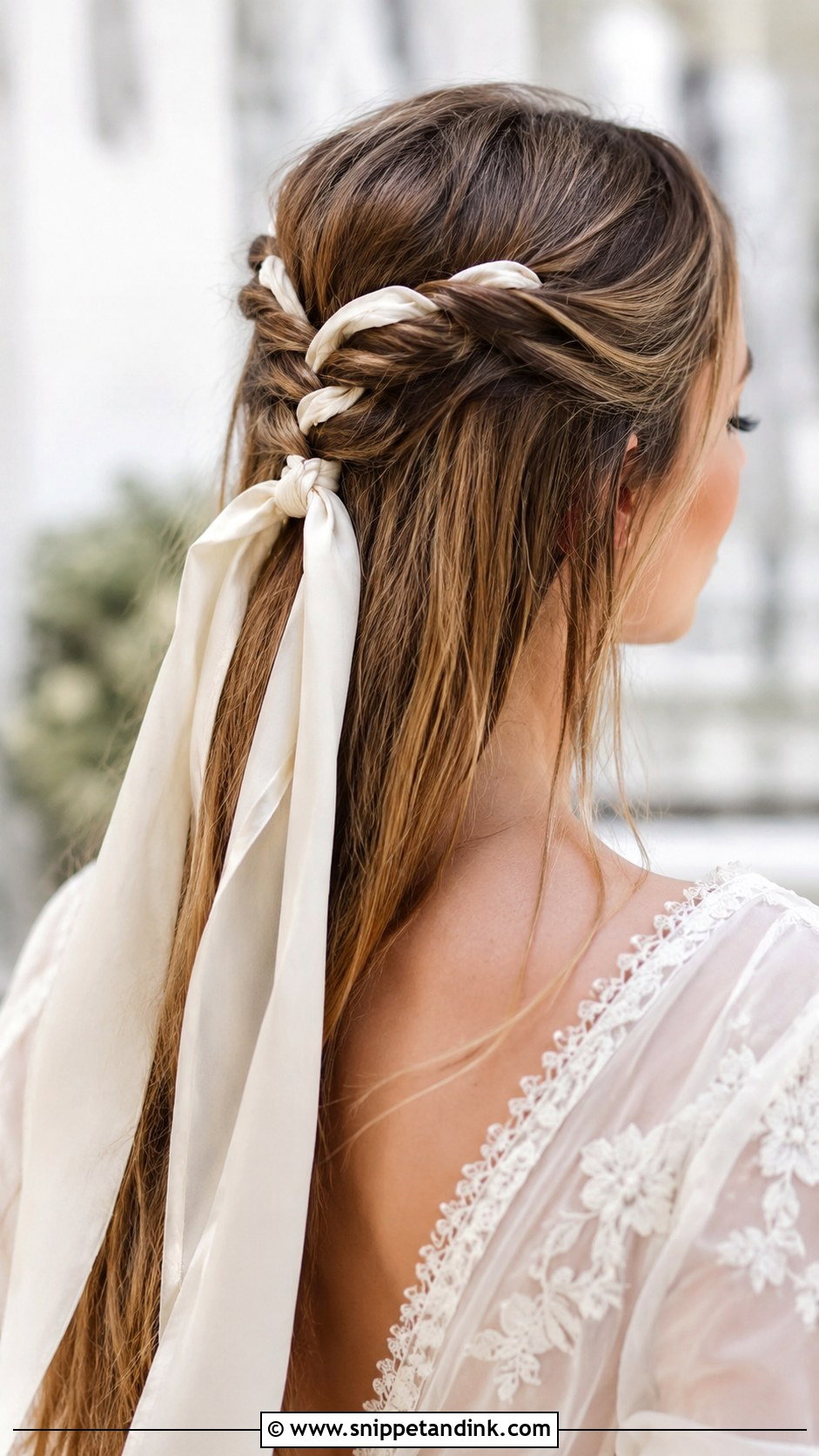 Half Up Twist with Ribbon - Snippet and Ink - 30 Straight Hair Hairstyles for Wedding