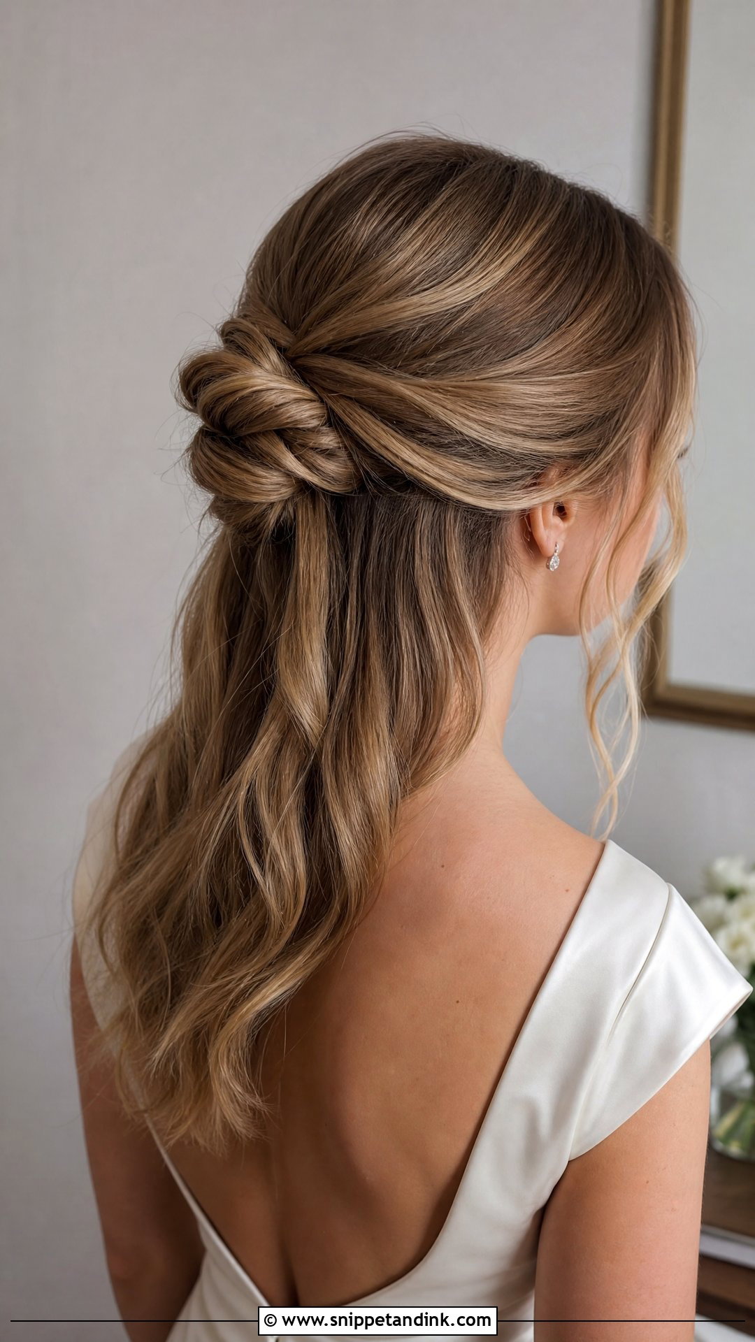 Half Up Twisted Bun Wedding Hairstyle - Snippet and Ink - 20 Half Updo Wedding Ideas
