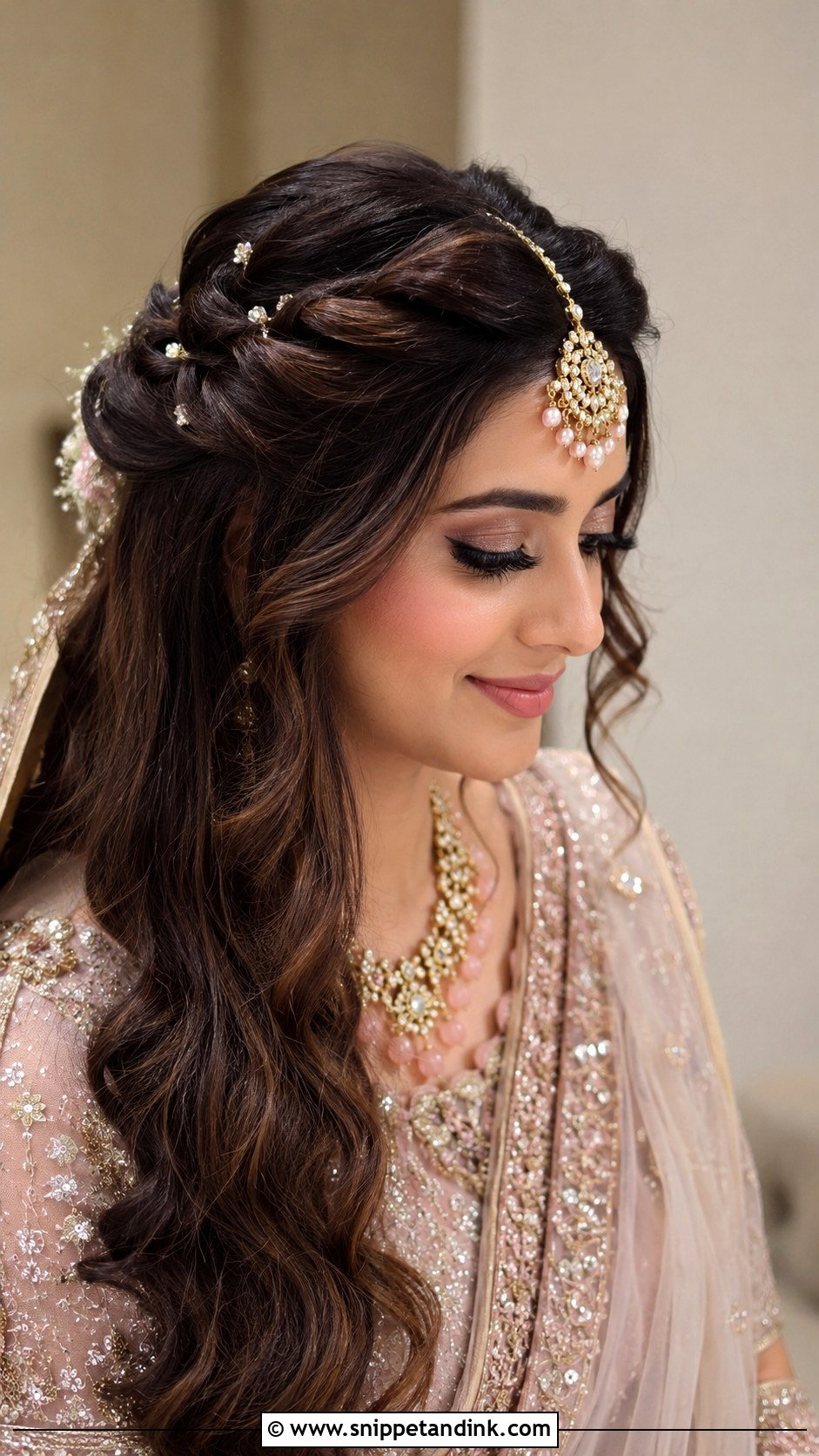 Half Up Twisted Crown - Snippet and Ink - 25 Pakistani Bridal Hairstyles Walima