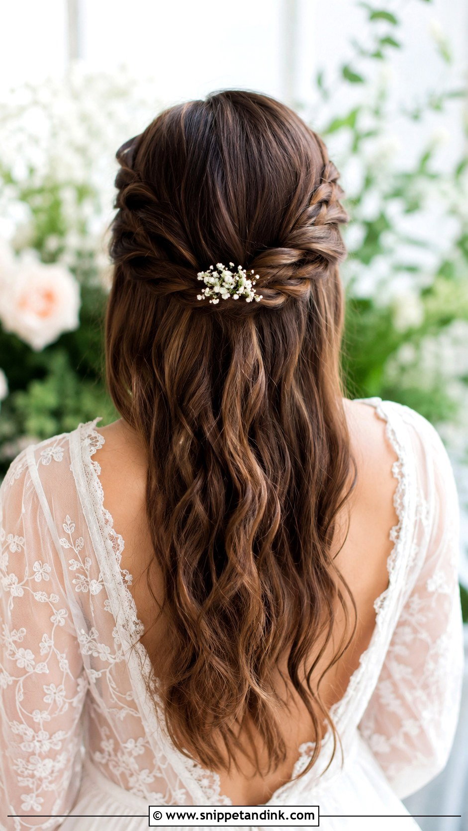 Half Up Twisted Crown - Snippet and Ink - 25 Wedding Hair Brunette Ideas