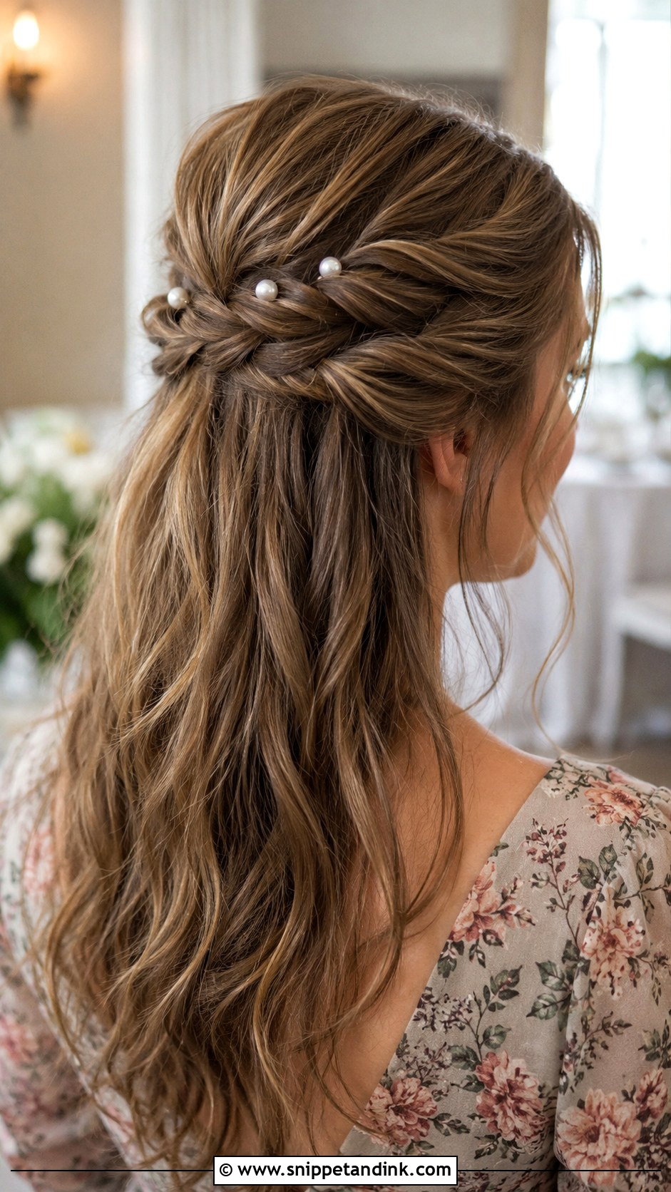 Half Up Twisted Crown - Snippet and Ink - 30 Medium Length Hair Styles Wedding Guest