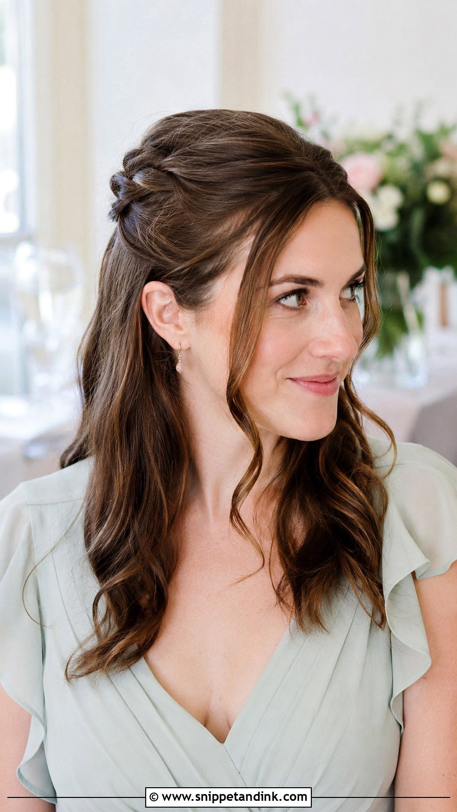 Half Up Twisted Crown - Snippet and Ink - 20 Simple Shoulder Length Medium Half-Up Wedding Guest Hairstyles