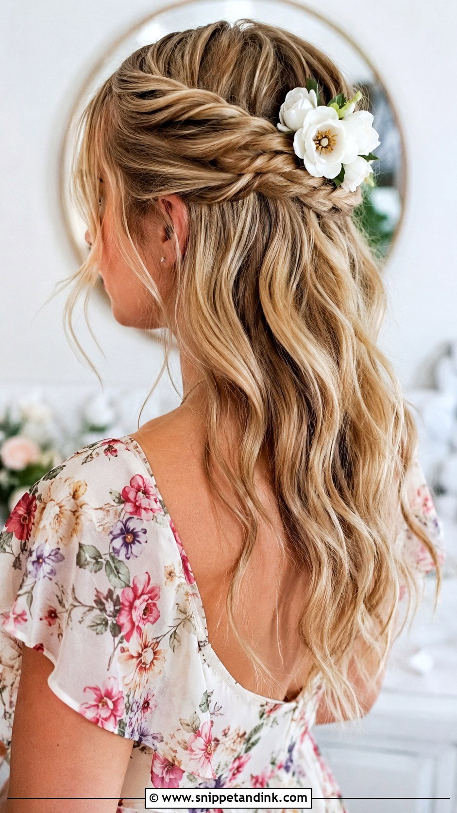 Half Up Twisted Crown - Snippet and Ink - 20 Upstyles for Medium Hair Wedding Guest Ideas