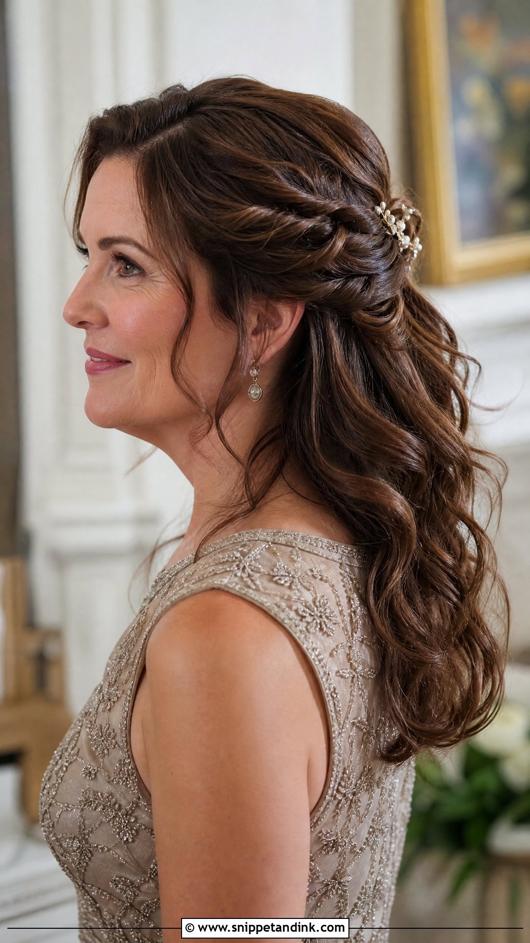 Half Up Twisted Crown With Soft Curls - Snippet and Ink - 20 Half-Up Mother of Bride Hairstyles