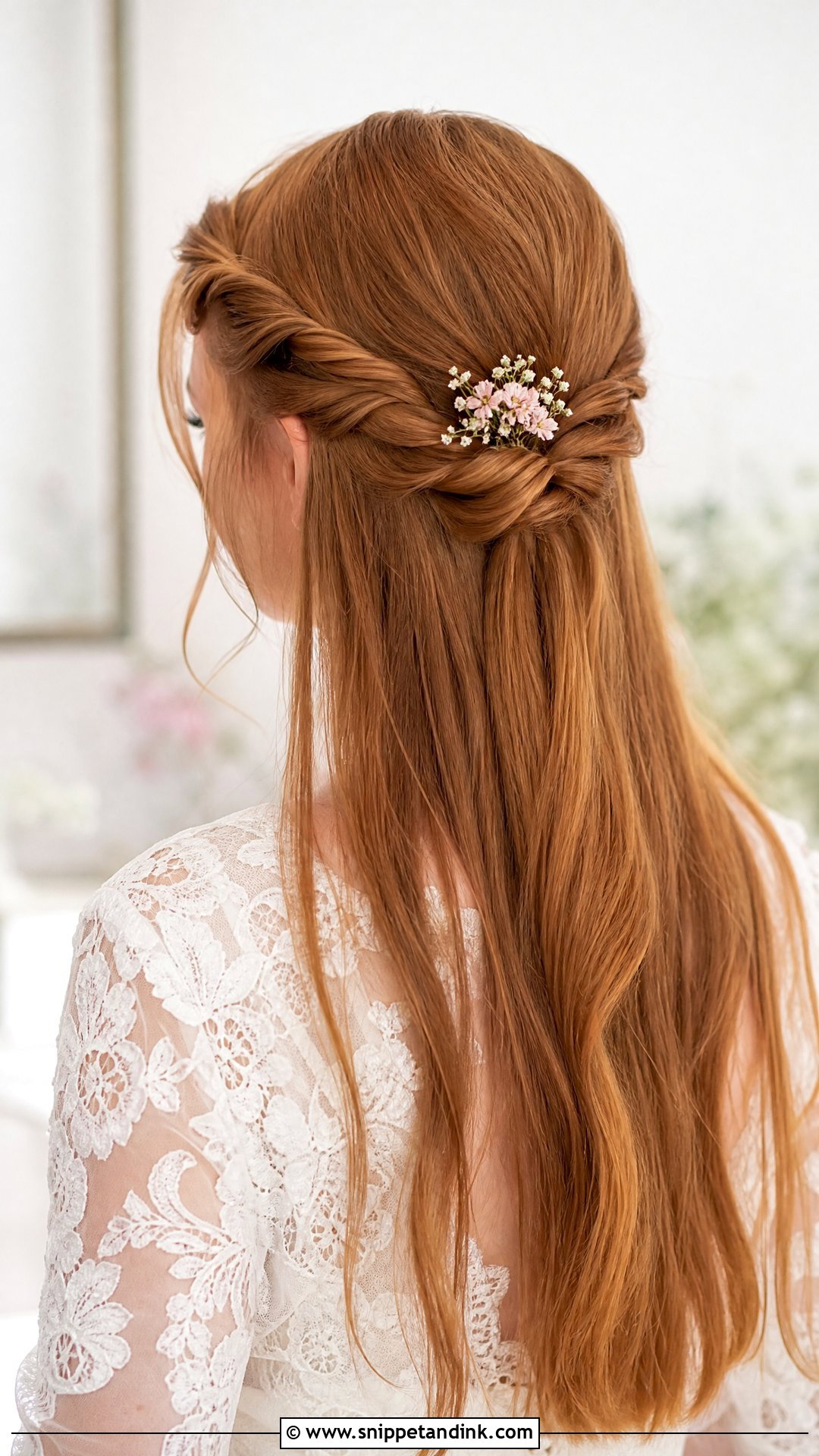 Half Up Twisted Crown for Straight Hair - Snippet and Ink - 20 Wedding Hairstyle for Straight Hair Ideas