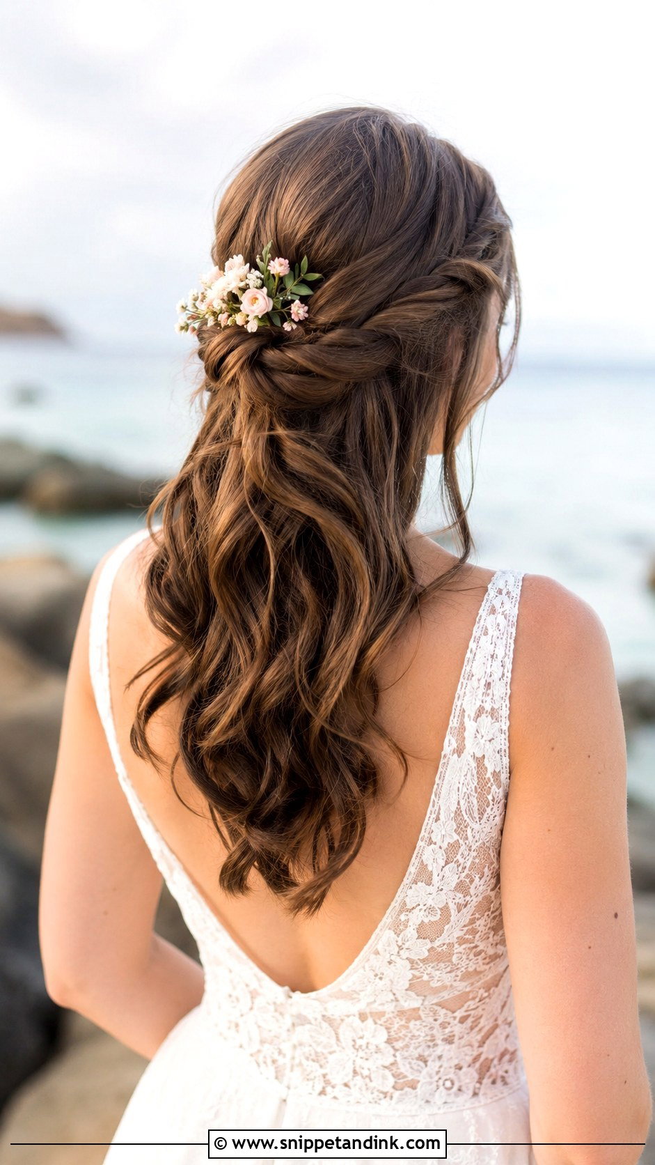 Half Up Twisted Crown - Snippet and Ink - 20 Half-Up Beach Wedding Hair Ideas