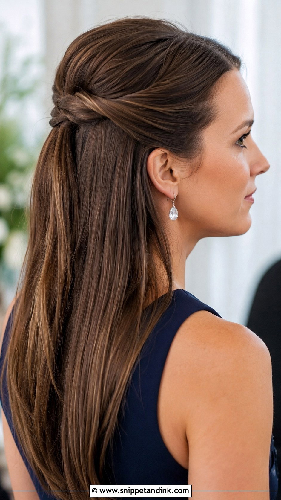 Half Up Twisted Half Ponytail - Snippet and Ink - 20 Simple Shoulder Length Medium Half-Up Wedding Guest Hairstyles