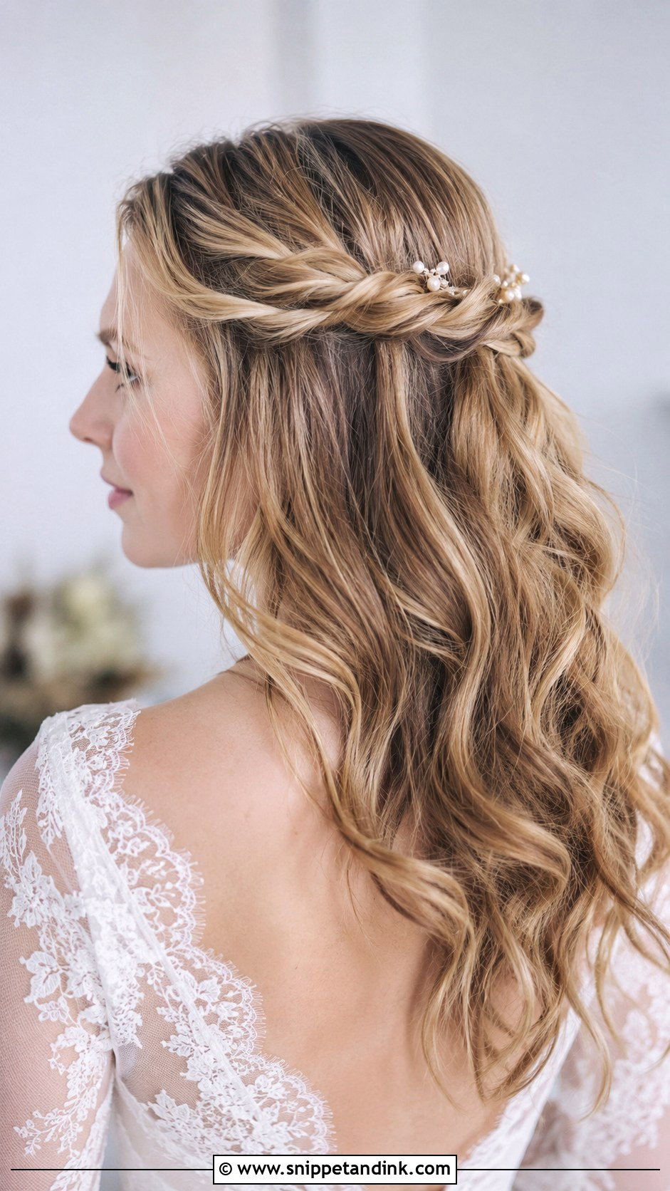 Half Up Twisted Halo Wedding Hair - Snippet and Ink - 25 Romantic Half-Up Wedding Hair Ideas