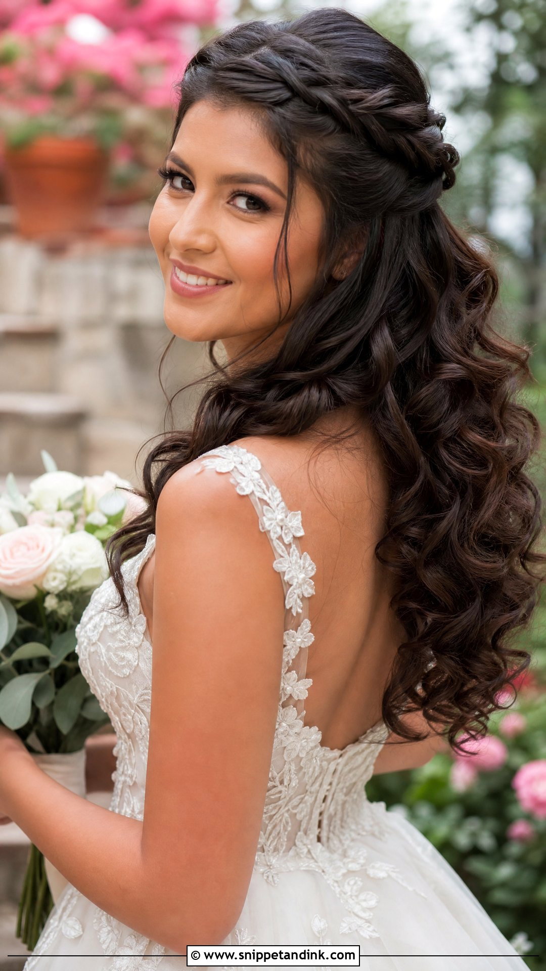 Half Up Twisted Halo With Curls - Snippet and Ink - 20 Clip in Hair Extensions Styles Half-Up Down Wedding Hairstyles