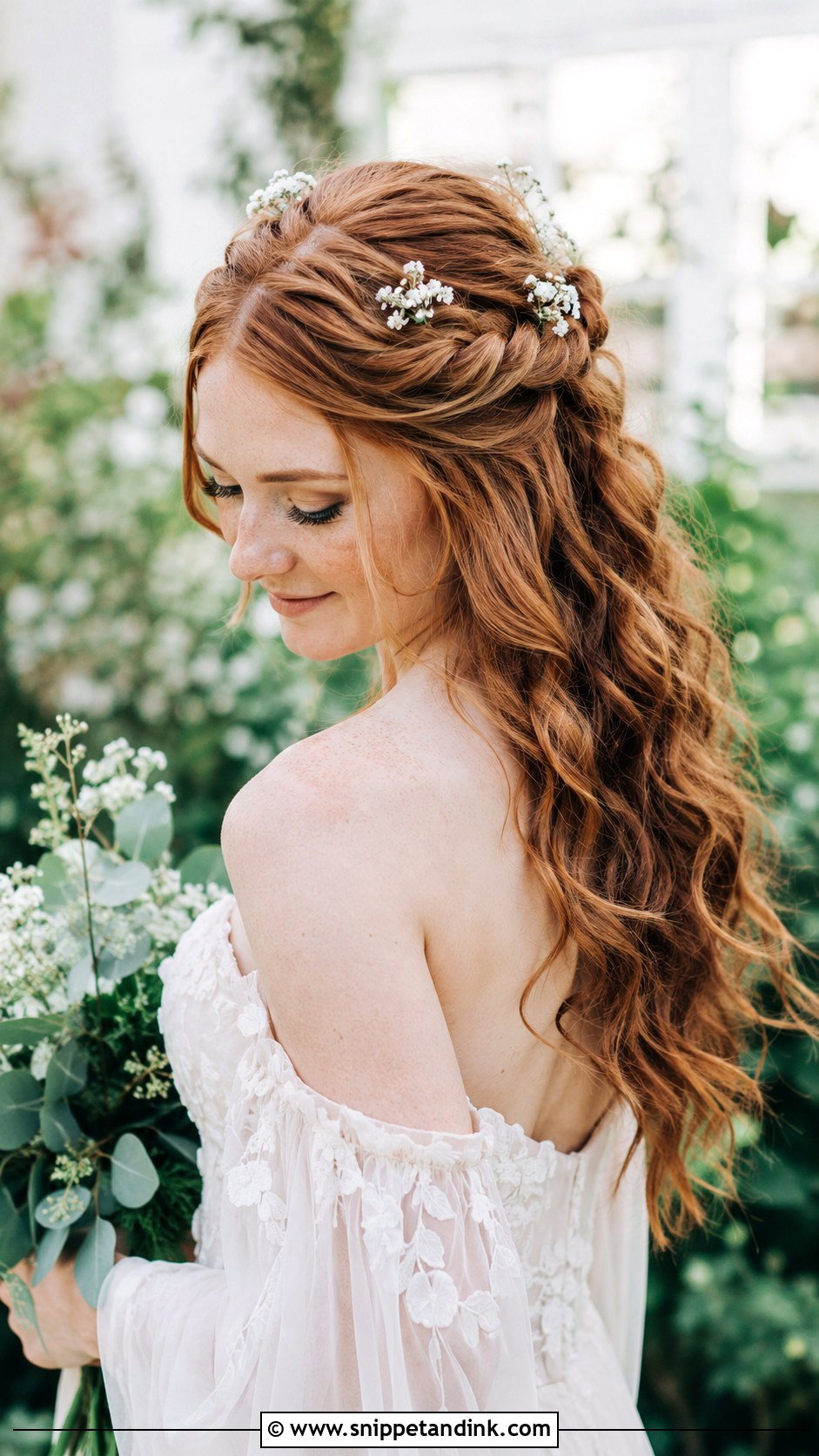 Half Up Twisted Halo - Snippet and Ink - 25 Medium Length Half-Up Bridal Hair Ideas