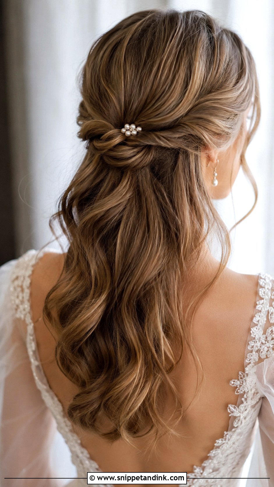 Half Up Twisted Knot - Snippet and Ink - 25 Shoulder Length Wedding Hair Ideas