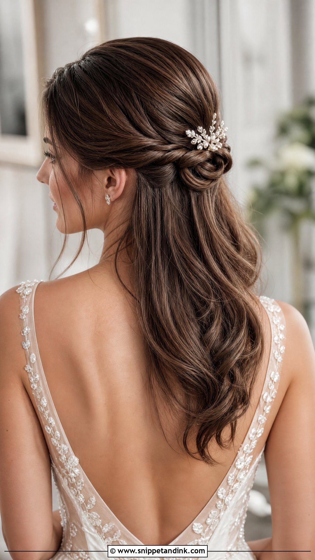 Half Up Twisted Low Knot Bridal Style - Snippet and Ink - 20 Clip in Hair Extensions Styles Half-Up Down Wedding Hairstyles