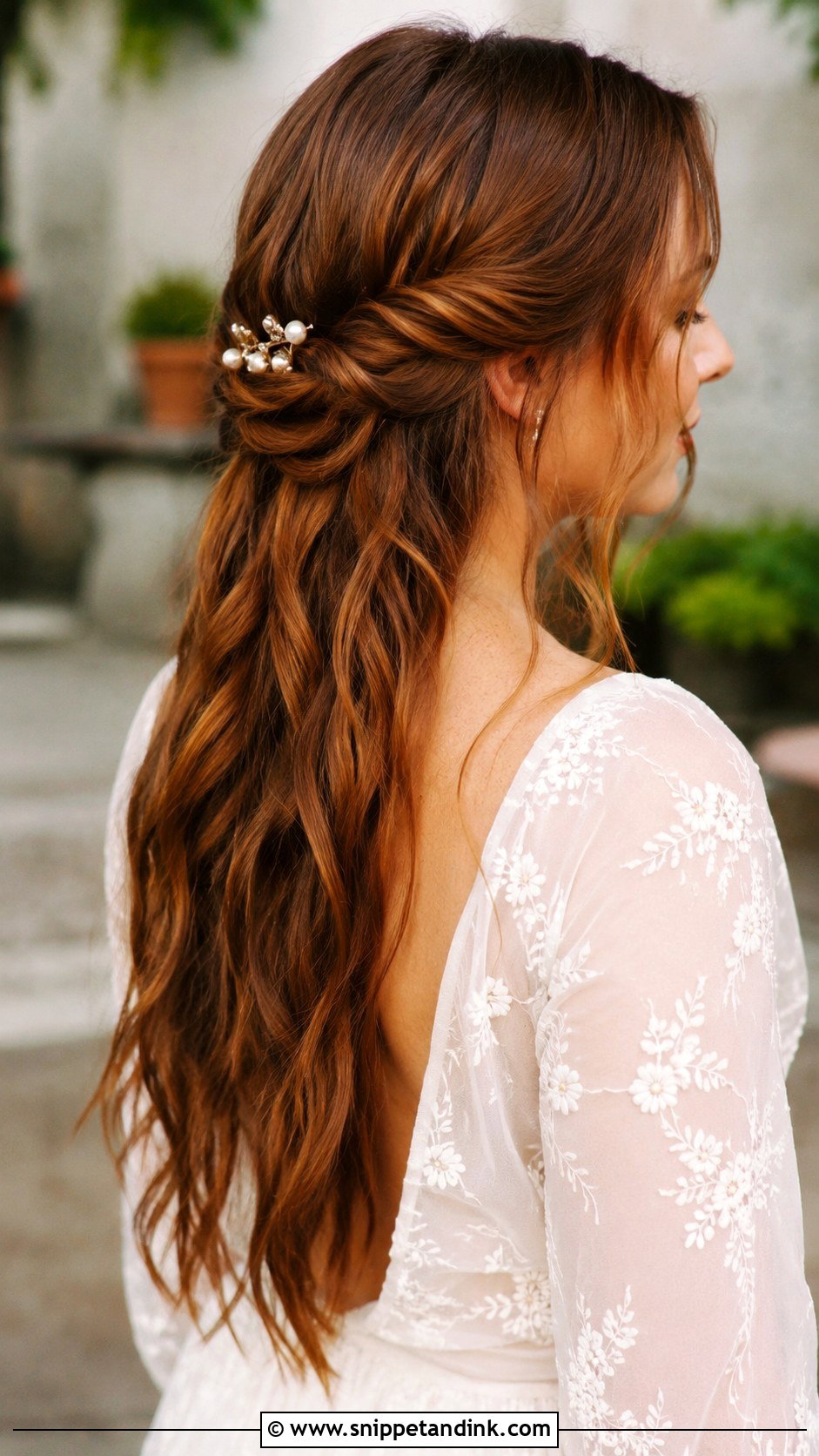 Half Up Twisted Low Style - Snippet and Ink - 25 Medium Length Half-Up Bridal Hair Ideas