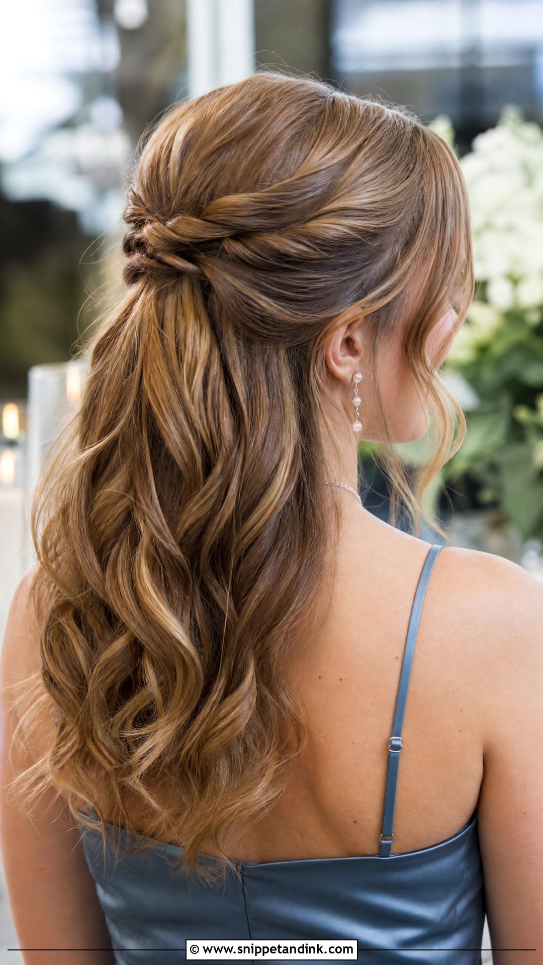Half Up Twisted Ponytail - Snippet and Ink - 20 Medium Length Hair Styles for Wedding Guest