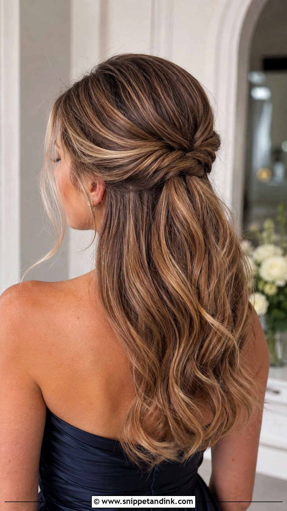 Half Up Twisted Ponytail - Snippet and Ink - 25 Half-Up Wedding Guest Hairstyles