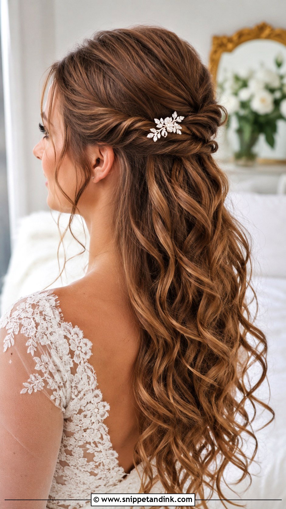 Half Up Twisted Style - Snippet and Ink - 20 Simple Wedding Hairstyles Down