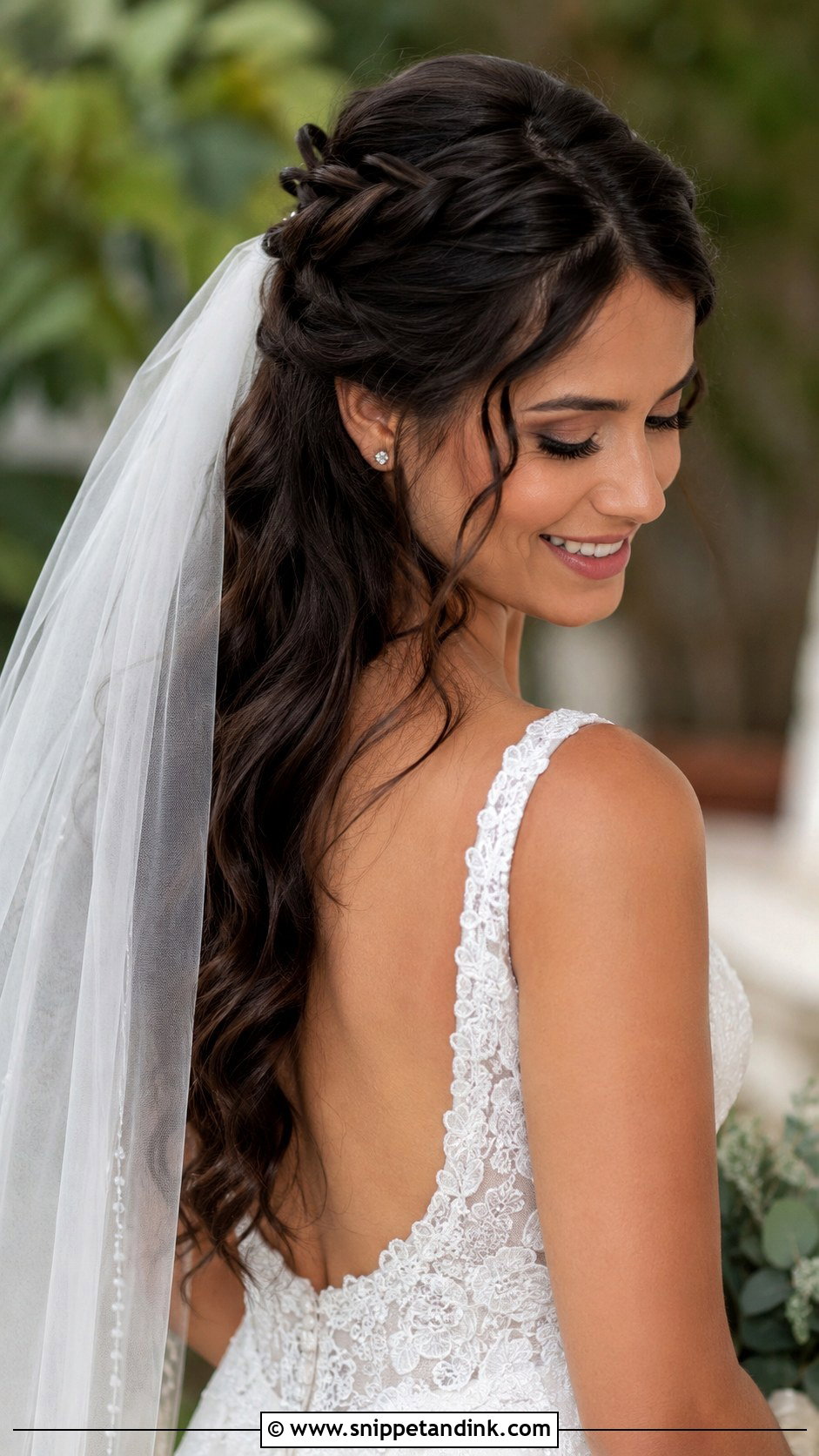 Half Up Twisted Style With Veil - Snippet and Ink - 25 Hair Down with Veil Ideas