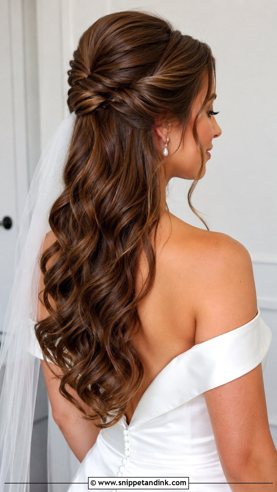Half Up Twisted Updo for Dark Hair - Snippet and Ink - 20 Brunette Half-Up Bridal Hair Ideas
