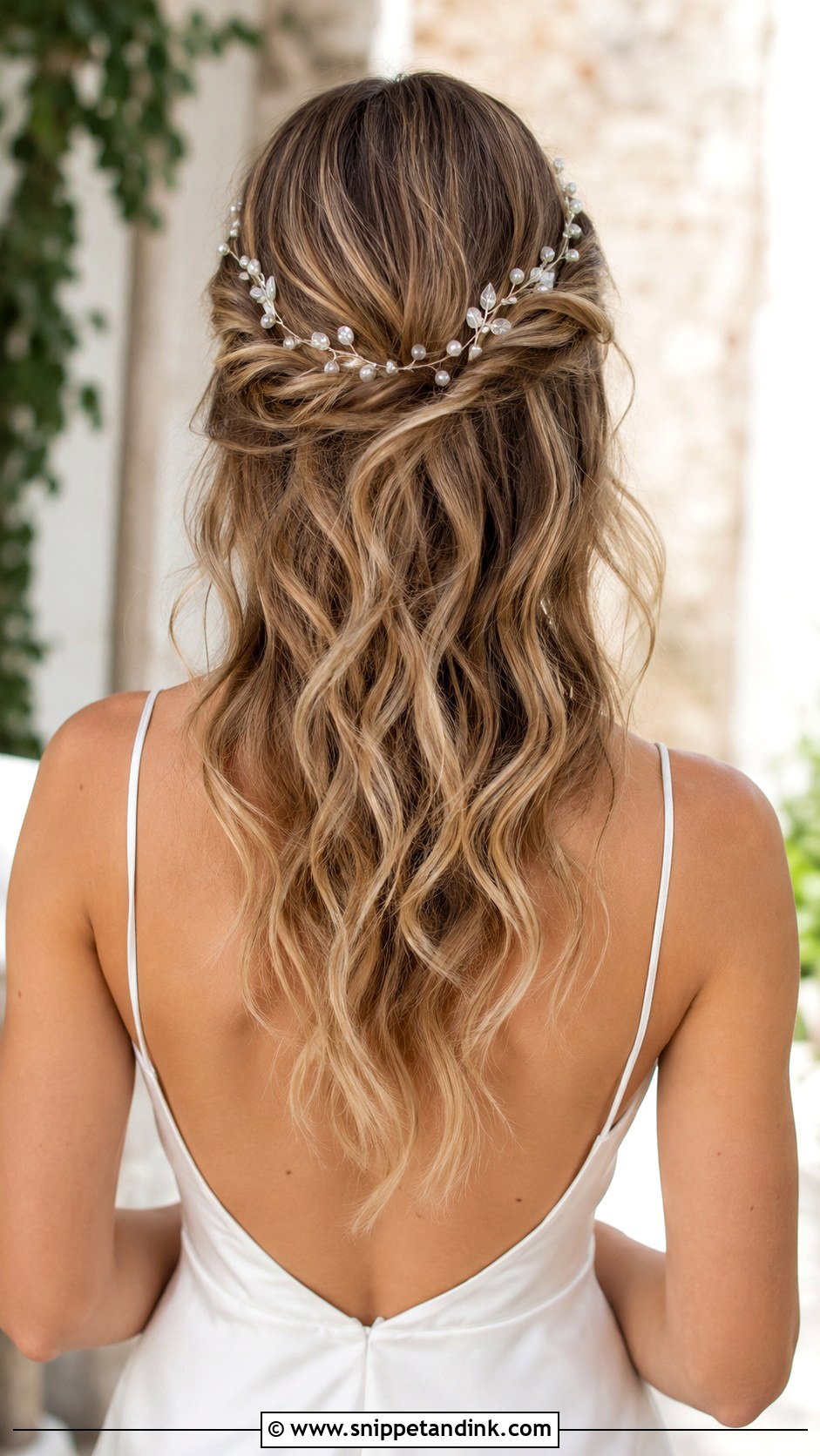 Half Up Twisted Waves - Snippet and Ink - 25 Medium Length Half-Up Bridal Hair Ideas