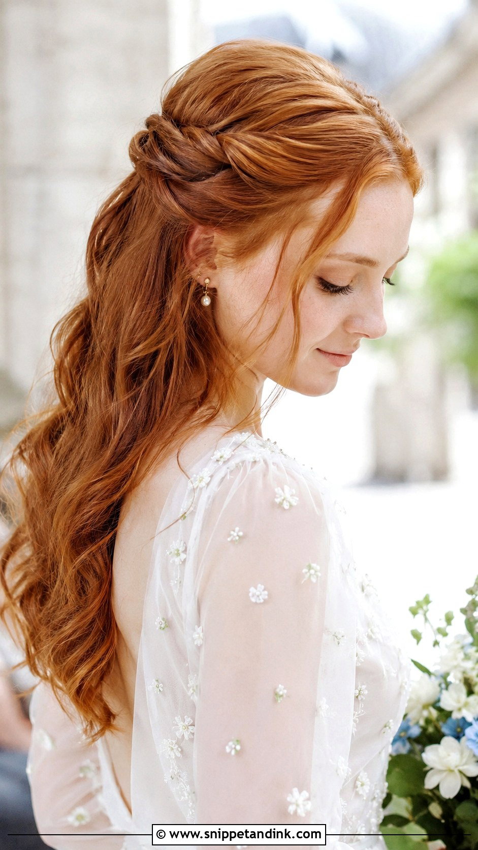 Half Up Twisted Wedding Hairstyle - Snippet and Ink - 30 Open Hair Wedding Hairstyles