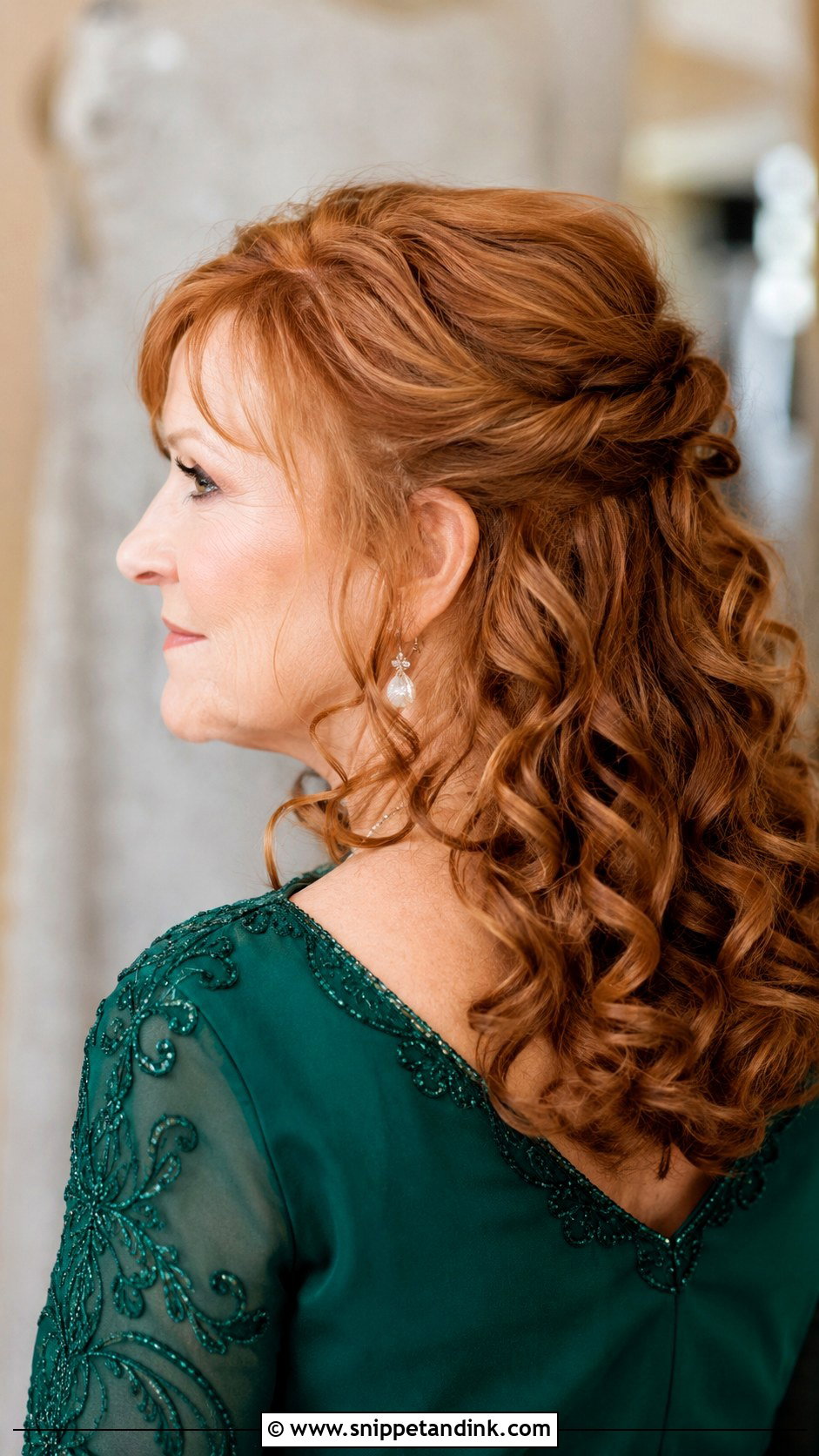 Half Up Updo With Curled Ends - Snippet and Ink - 30 Half-Up Half-Down Mother of Bride Hair Ideas
