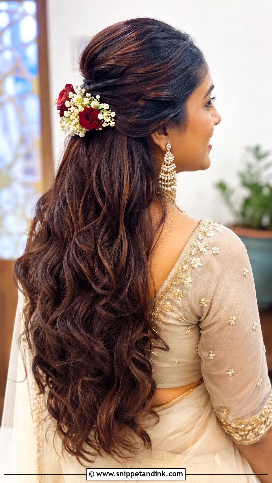 Half Up Veni for a Modern Bride - Snippet and Ink - 20 Flower Veni for Hair Indian Brides Ideas
