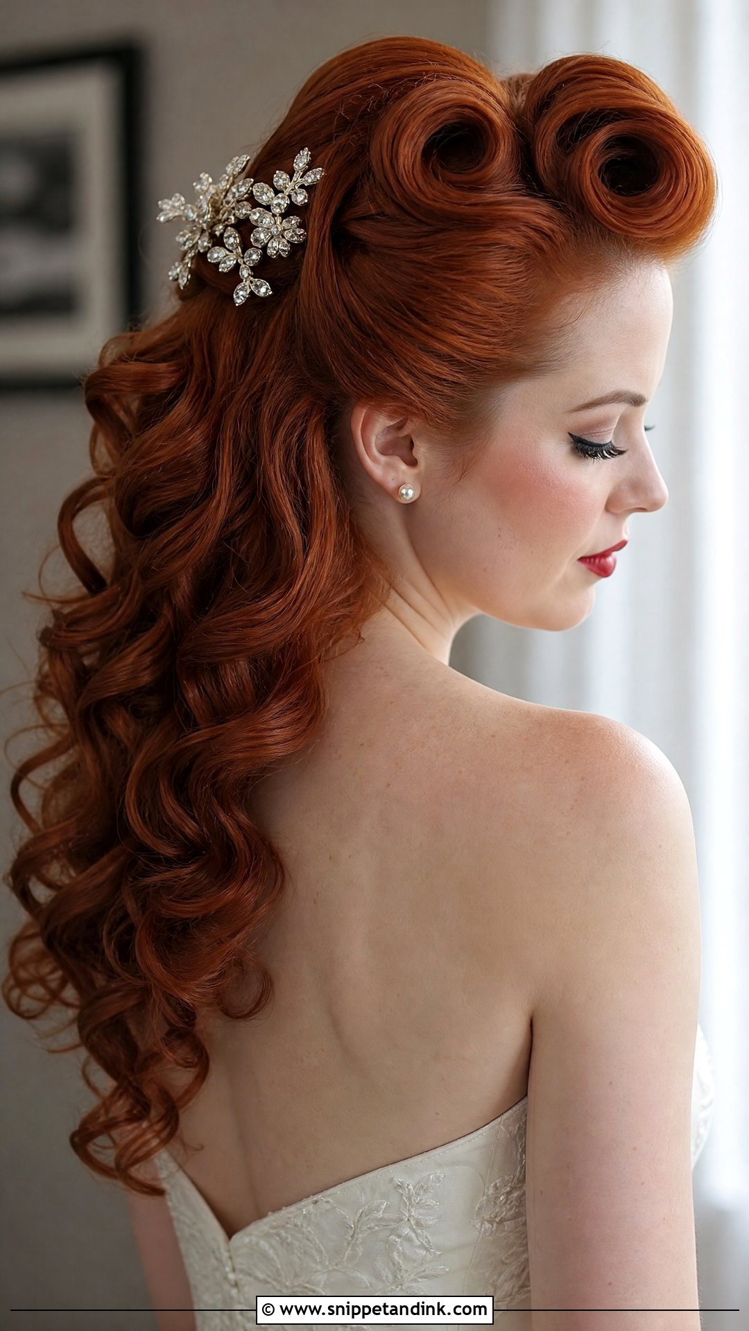 Half Up Victory Roll Wedding Hairstyle - Snippet and Ink - 20 Retro Wedding Hair Ideas