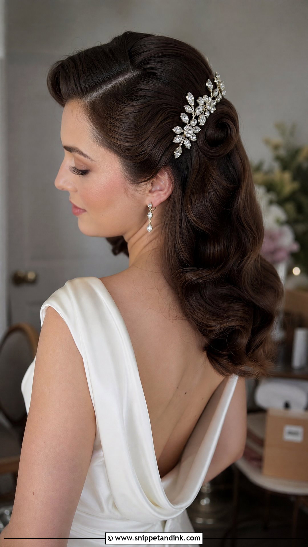Half Up Vintage Pin Curls Bridal Look - Snippet and Ink - 20 Clip in Hair Extensions Styles Half-Up Down Wedding Hairstyles