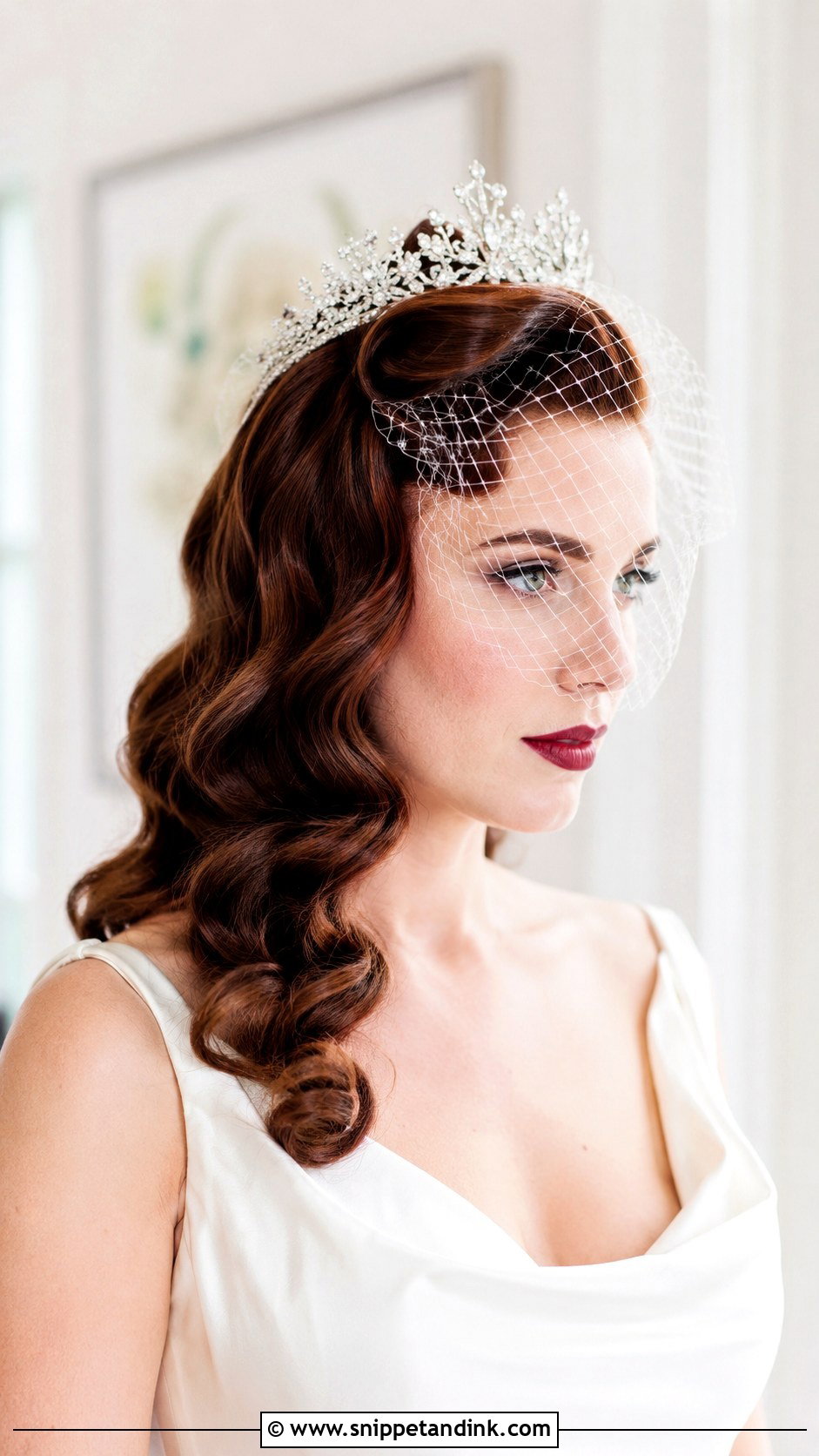 Half Up Vintage Waves With Crown - Snippet and Ink - 25 Long Half-Up Half-Down Wedding Hair Ideas