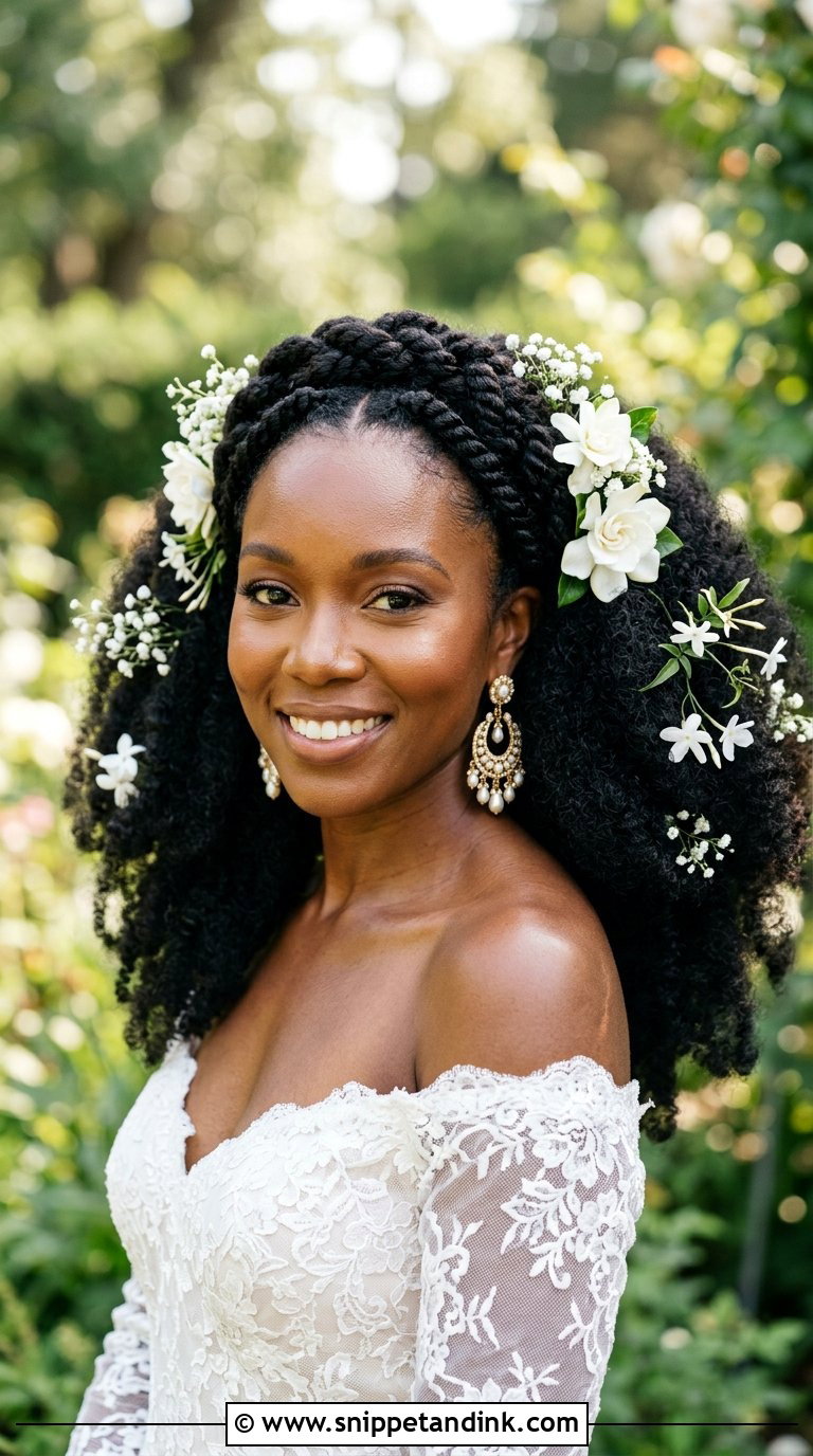 Half Up Voluminous Afro With Twist - Snippet and Ink - 20 Black Half-Up Half-Down Wedding Hair Ideas