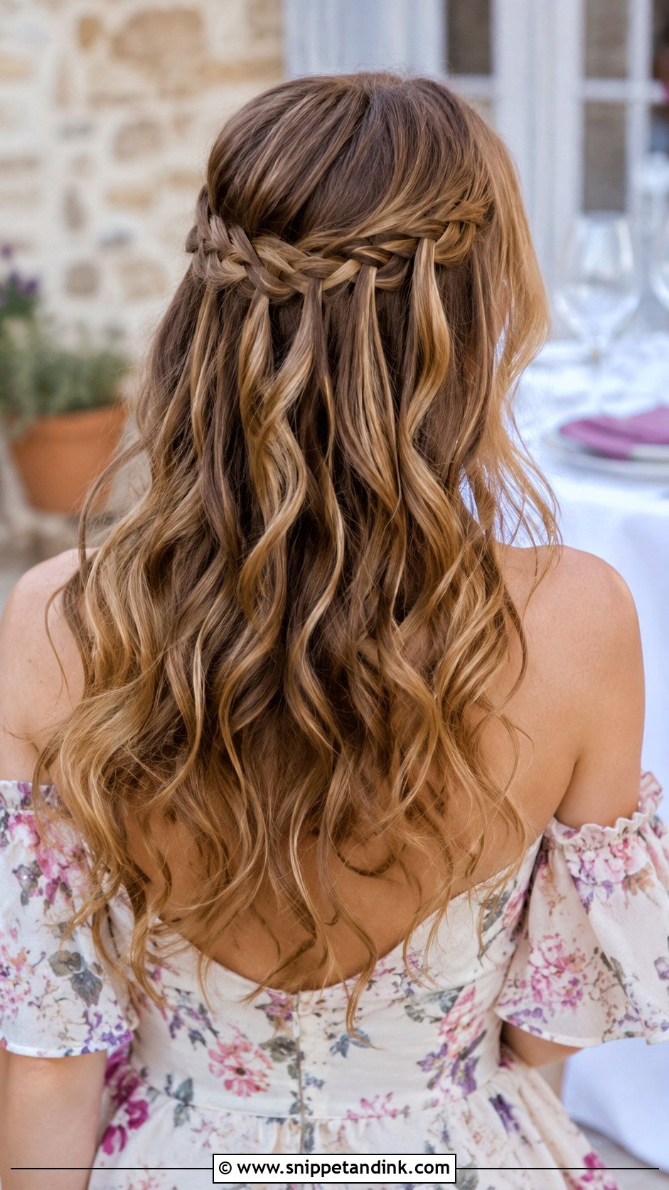 Half Up Waterfall Braid - Snippet and Ink - 20 Medium Half-Up Wedding Guest Hairstyles