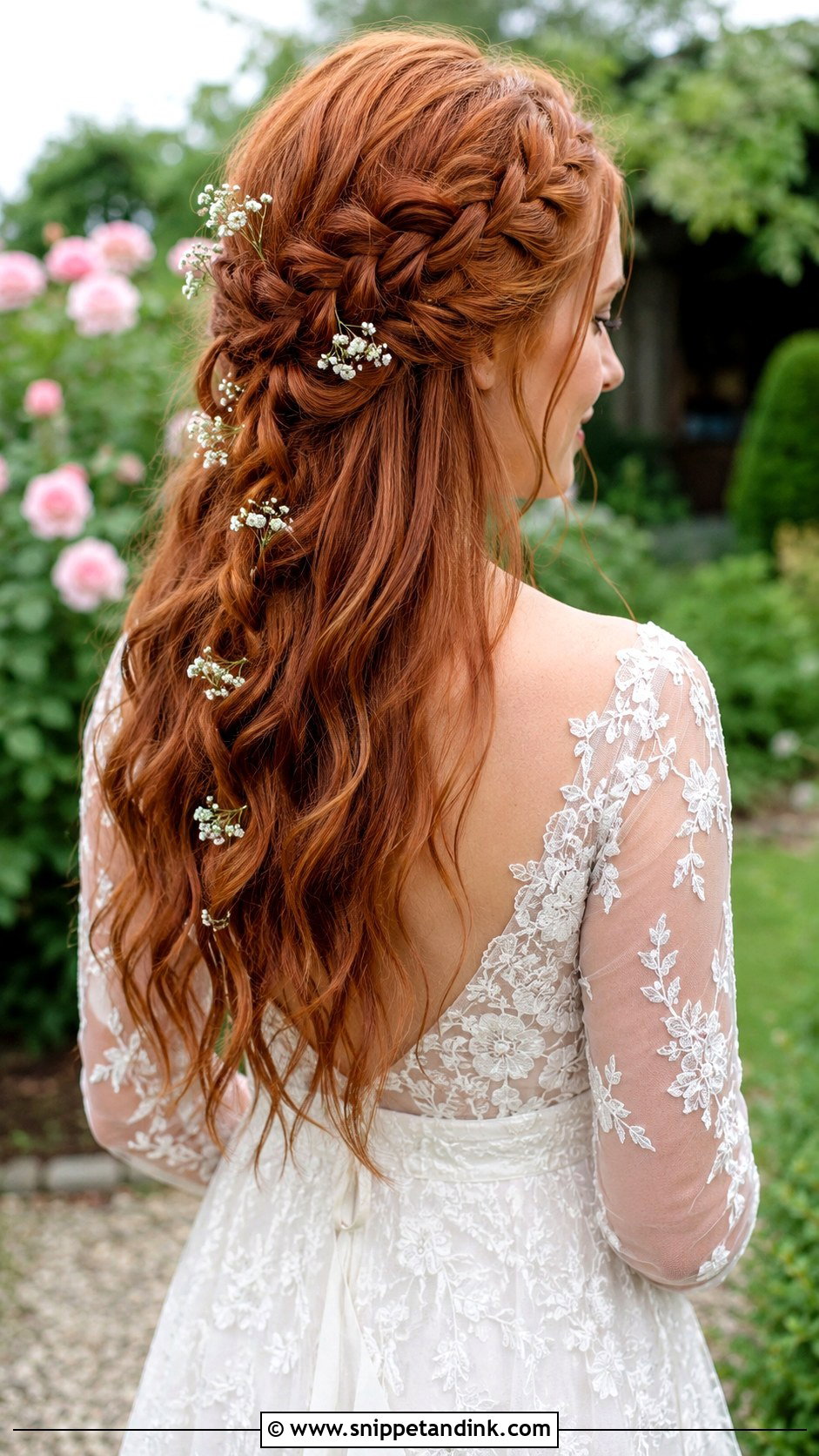 Half Up Waterfall Braid - Snippet and Ink - 25 Medium Length Half-Up Bridal Hair Ideas