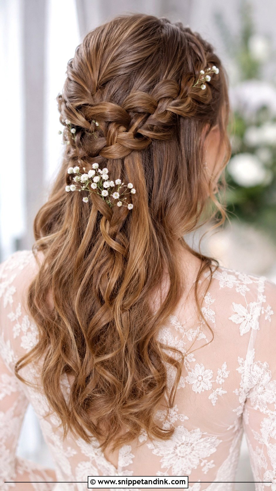 Half Up Waterfall Braid - Snippet and Ink - 35 Half-Up Bridal Hair Ideas