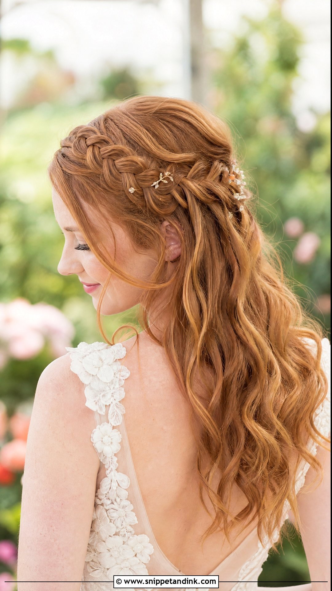 Half Up Waterfall Braid Bridal Look - Snippet and Ink - 20 Clip in Hair Extensions Styles Half-Up Down Wedding Hairstyles