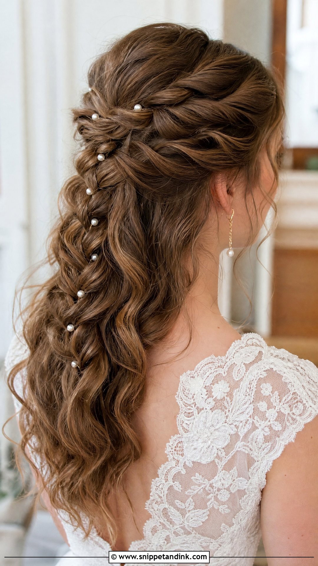 Half Up Waterfall Braid Style - Snippet and Ink - 20 Wedding Hair for Medium Hair Ideas